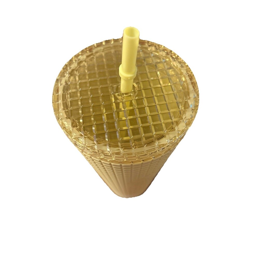 Starbucks 24 oz Meadow Yellow Soft Touch Grid Tumbler Cold Cup With Straw - Picture 5 of 7